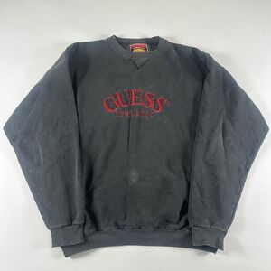 Vintage Guess Athletic Sweatshirt XL Black Embroidered Logo Crewneck Made in USA
